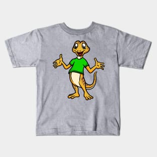 Cute Anthropomorphic Human-like Cartoon Character Gecko in Clothes Kids T-Shirt